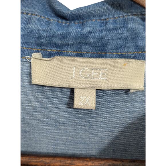 J Gee Denim Ruffle Shirt Dress Size 2X - Picture 3 of 8